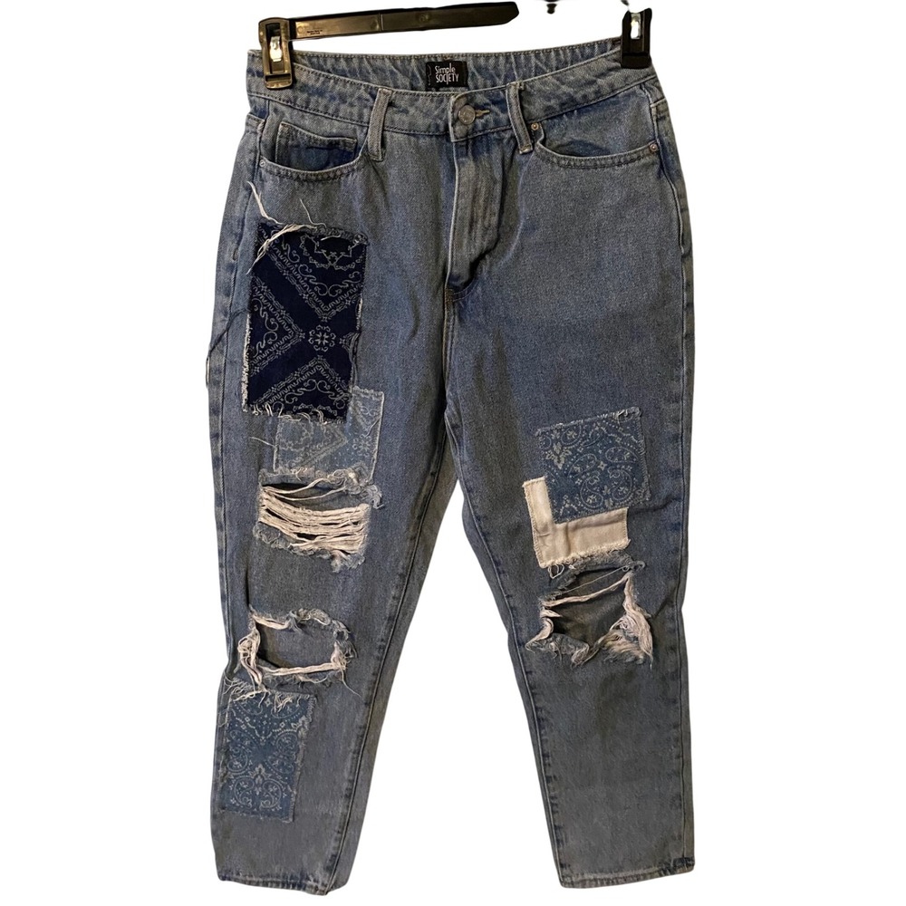 Simple Society‎ Distressed Patchwork Jeans Light Wash Denim 9/29